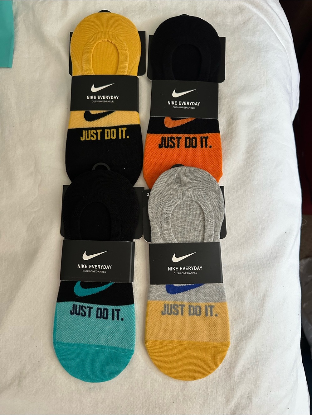 Nike No-Show Socks 4-Pack — Black, Yellow, Orange, Teal, Gray